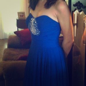 Blue strapless prom dress
